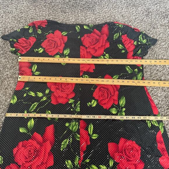 Vintage Midi Dress Plus Size 2XL 3XL Black Red Rose Floral Sparkle Romantic Y2K - Picture 12 of 15